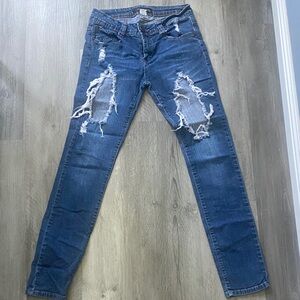 Women's Dark Blue Distressed Skinny Jeans